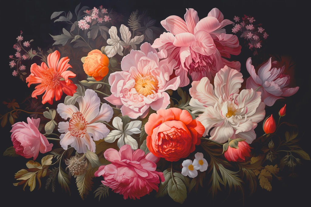 Bouquet sur fond noir — motif complet