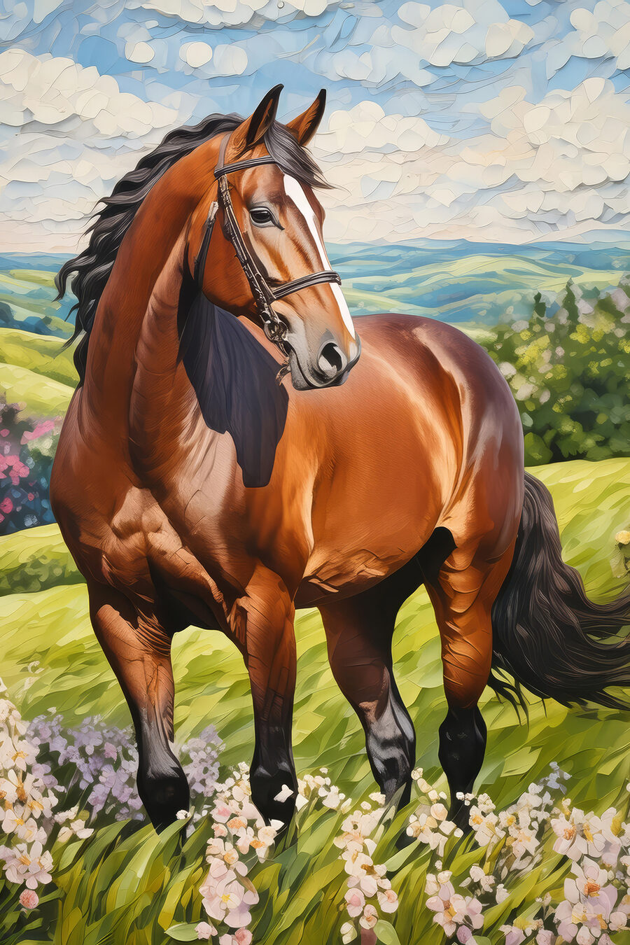 Cheval au pré — motif complet
