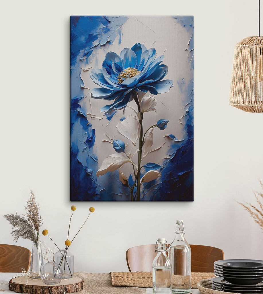 Fleur bleue, feuilles blanches — intérieur 3