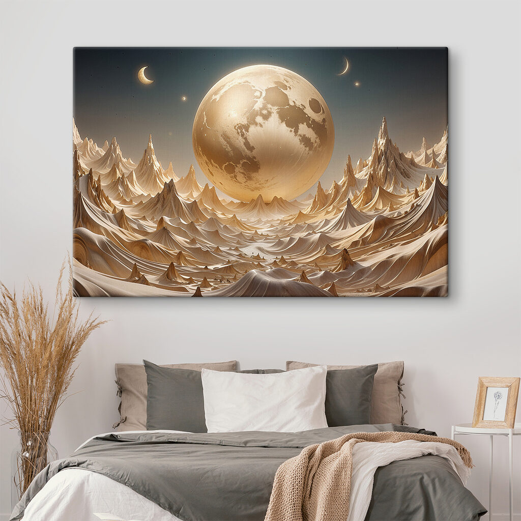 Lune et cimes dorées dans un intérieur