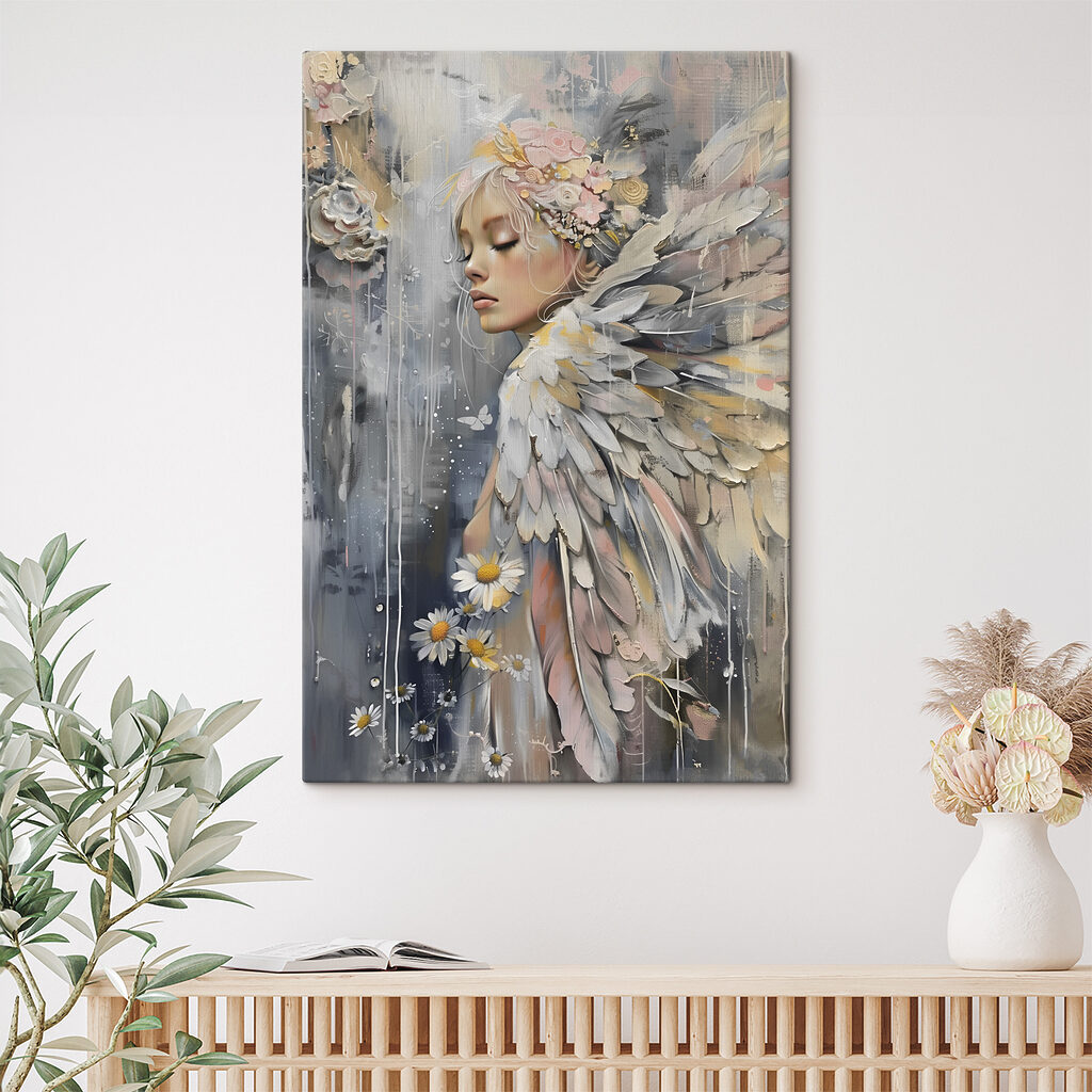 Ange parmi les marguerites dans un intérieur