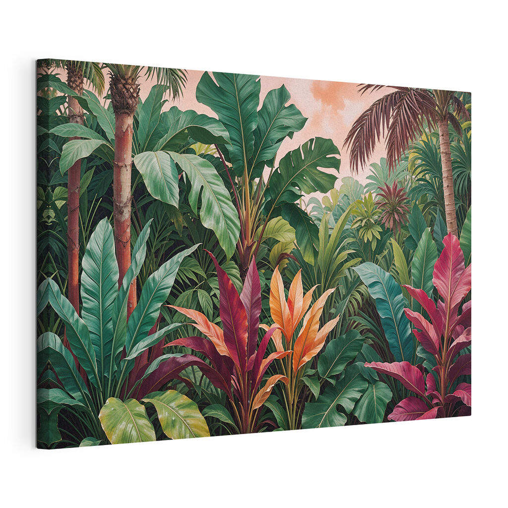 Verdure aux fleurs vives, toile tendue et bord enveloppé