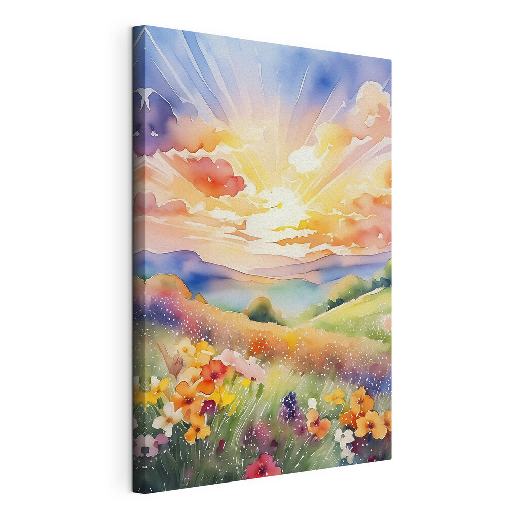 Rayons sur la prairie, toile tendue et bord enveloppé