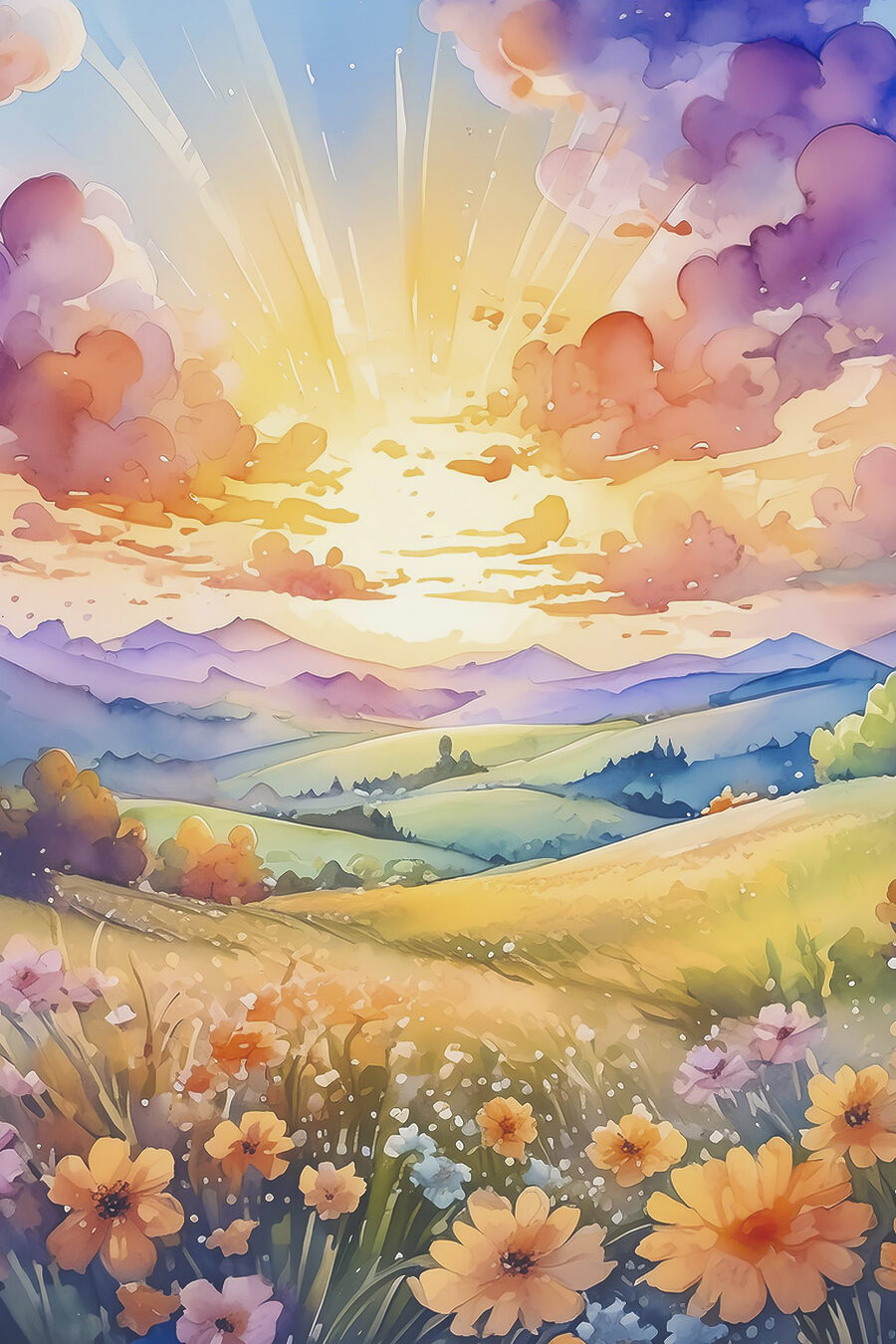 Aube sur les fleurs — motif complet