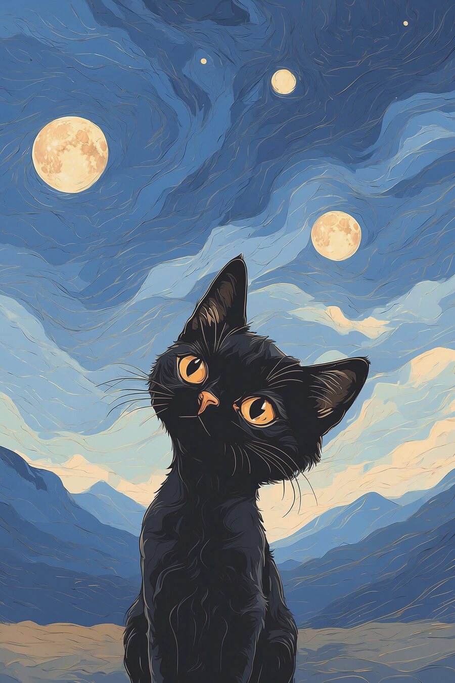 Chaton sous la lune — motif complet