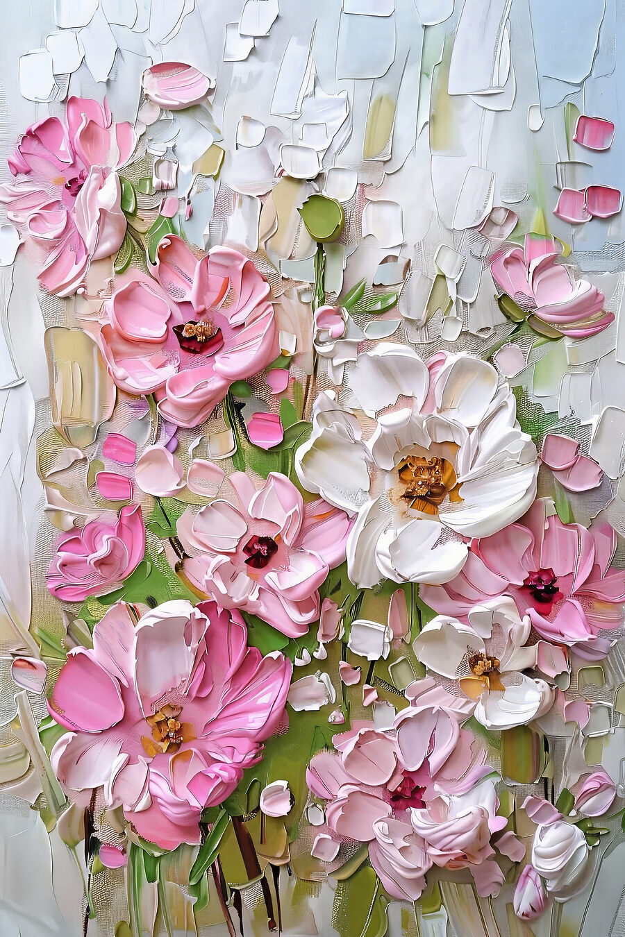 Fleurs sur blanc craquelé — motif complet
