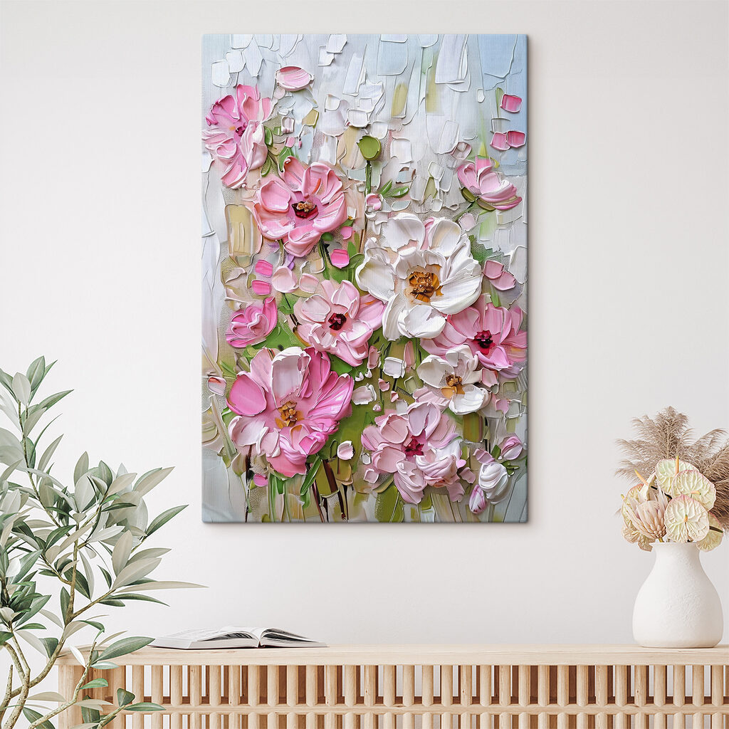 Fleurs sur blanc craquelé — intérieur 1