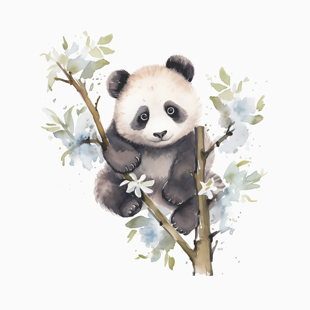 Panda et fleurs blanches — motif complet