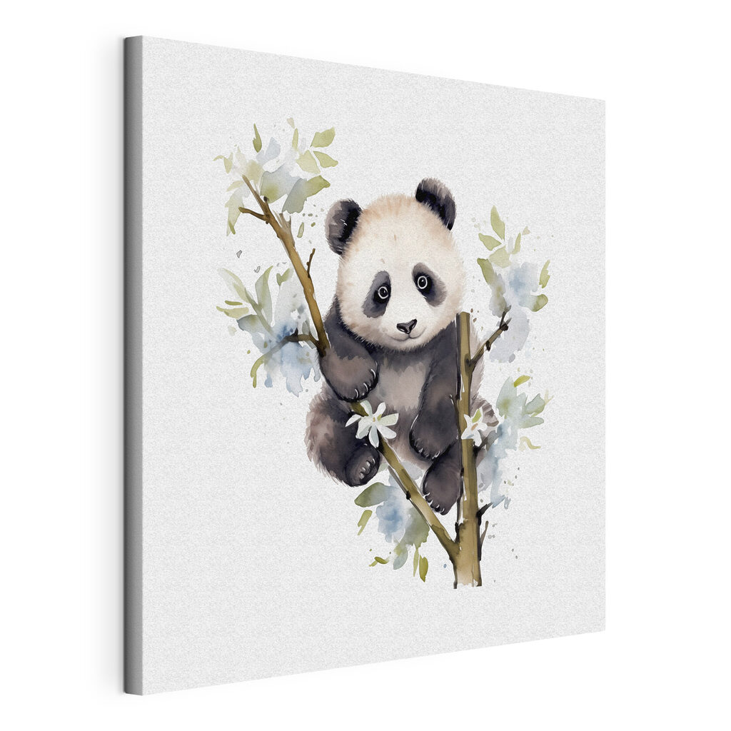 Panda et fleurs blanches, toile tendue et bord enveloppé