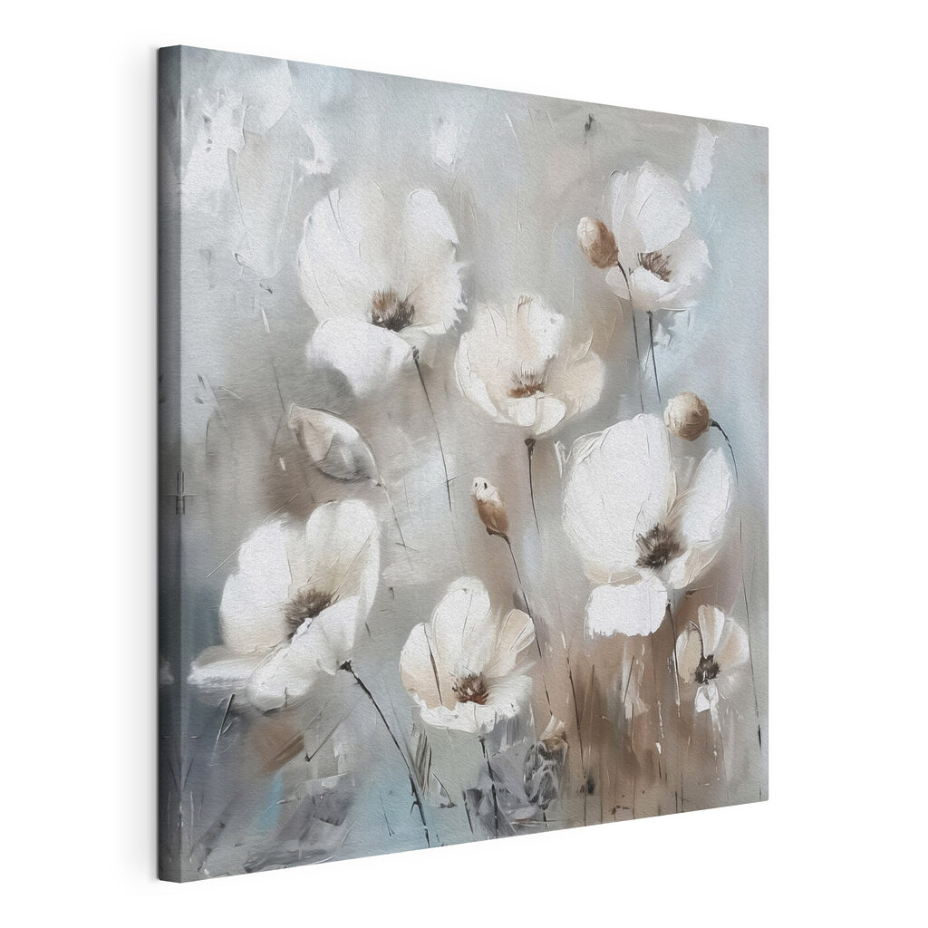 Fleurs sur bandes grises, toile tendue et bord enveloppé