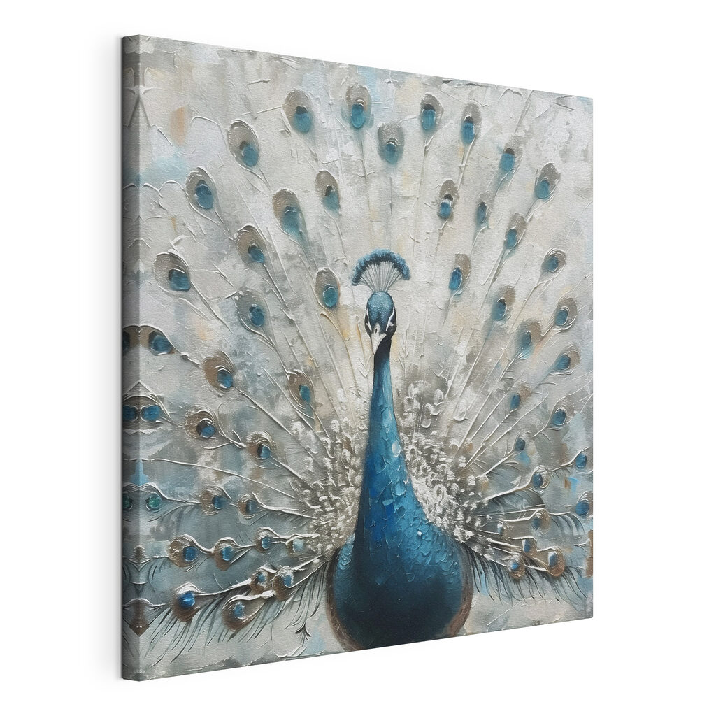 Paon aux plumes pâles, toile tendue et bord enveloppé