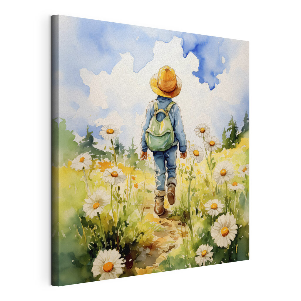 Balade parmi les marguerites, toile tendue et bord enveloppé