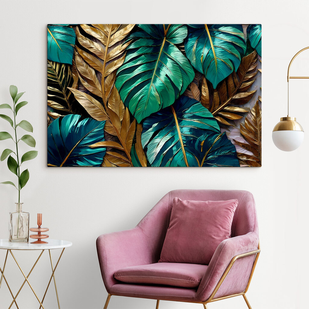Feuilles tropicales dorées — intérieur 2