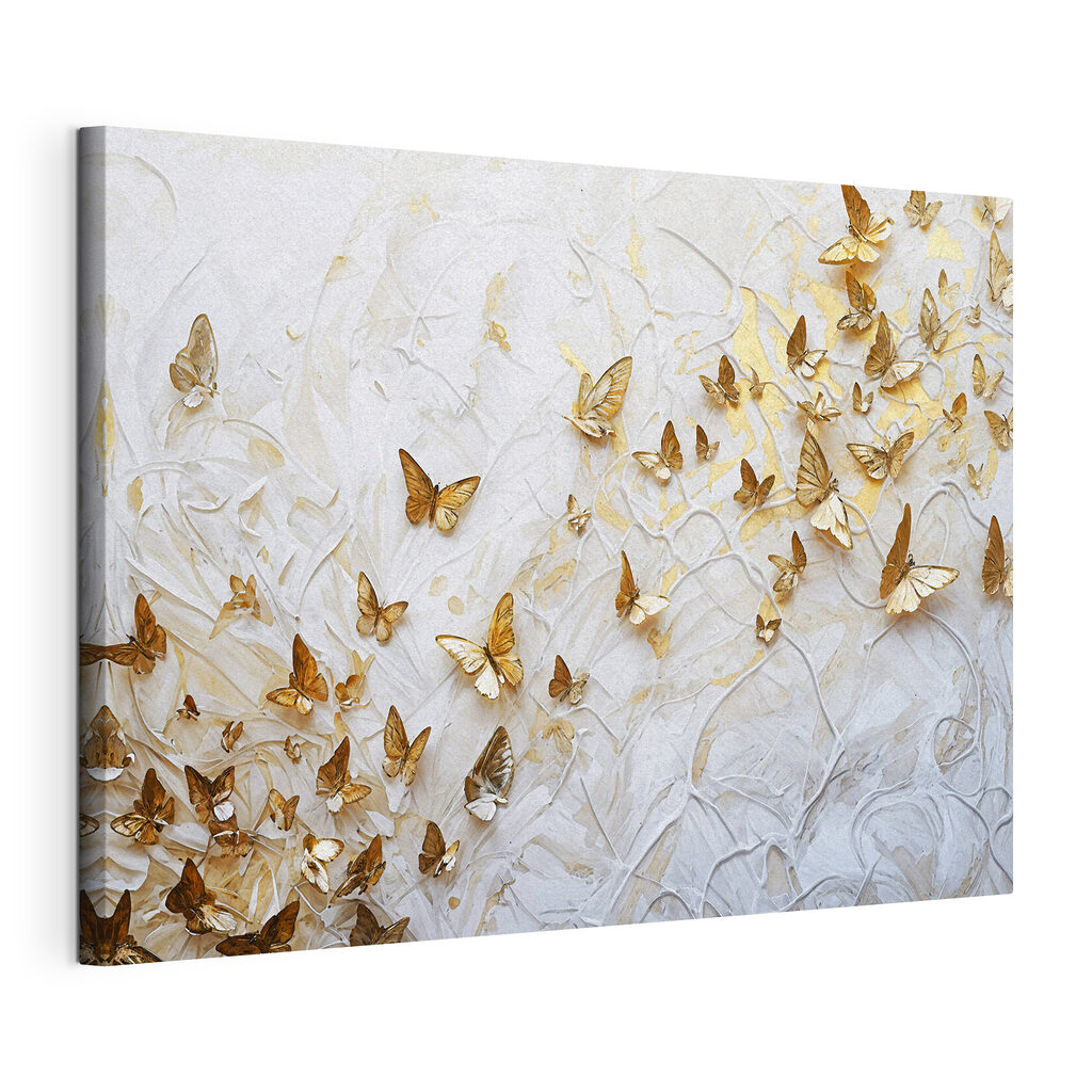 Envol de papillons, toile tendue et bord enveloppé