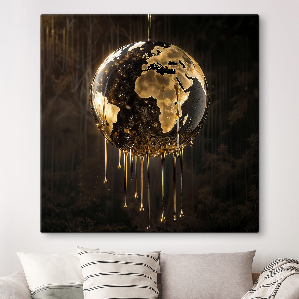 Globe ruisselant d’or dans un intérieur