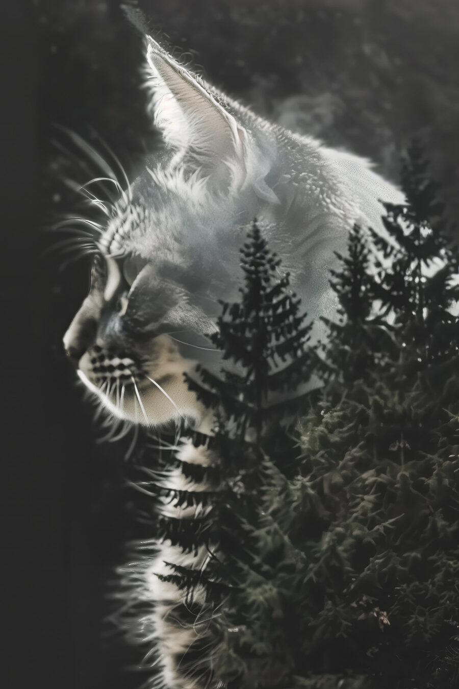 Chat et forêt — motif complet
