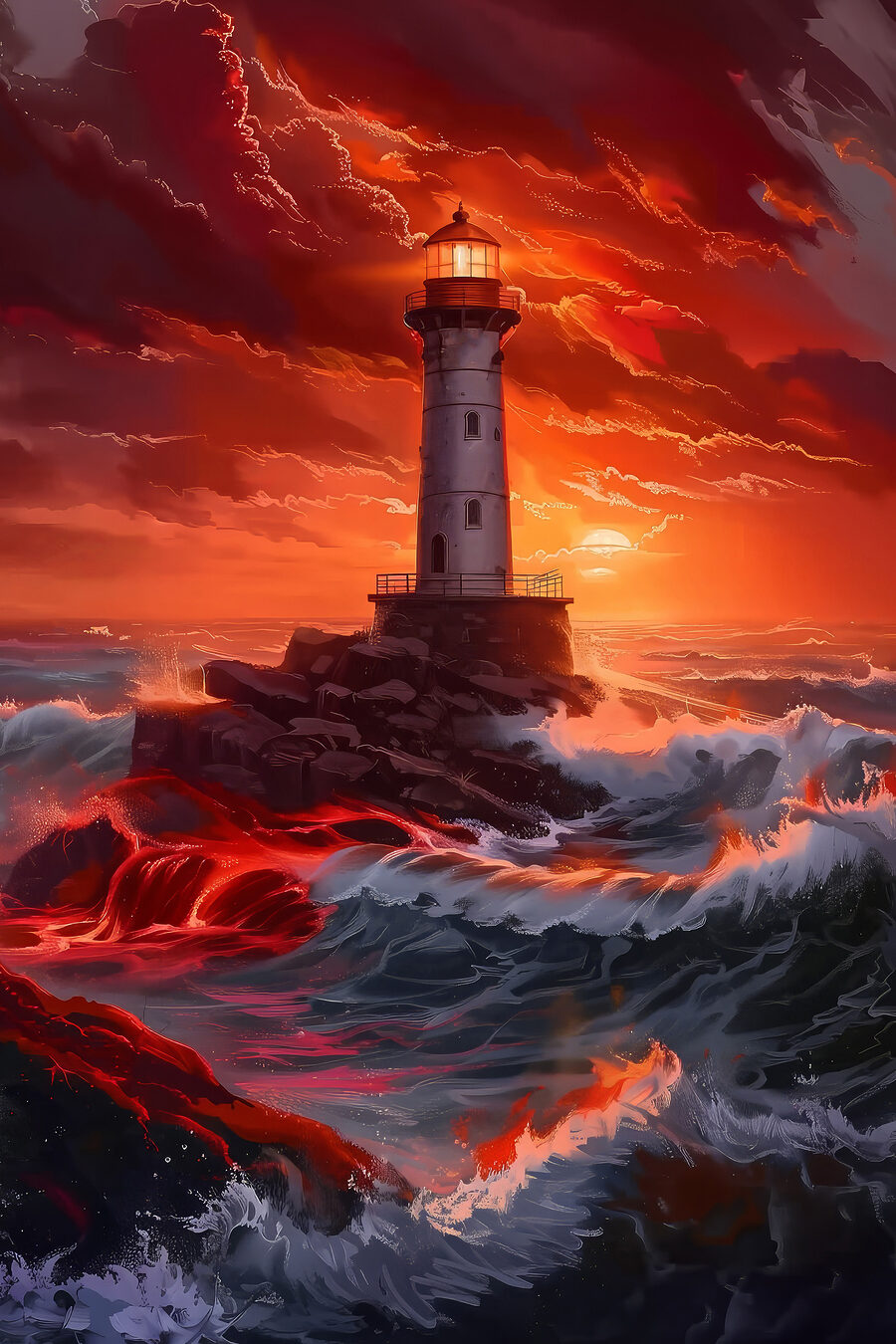 Phare et ciel embrasé — motif complet