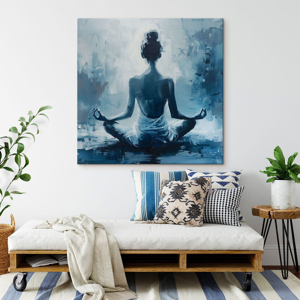 Méditation en bleu profond dans un intérieur