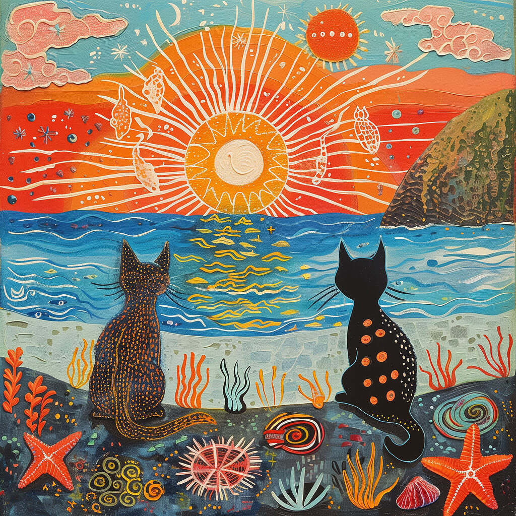 Chats face au soleil — motif complet