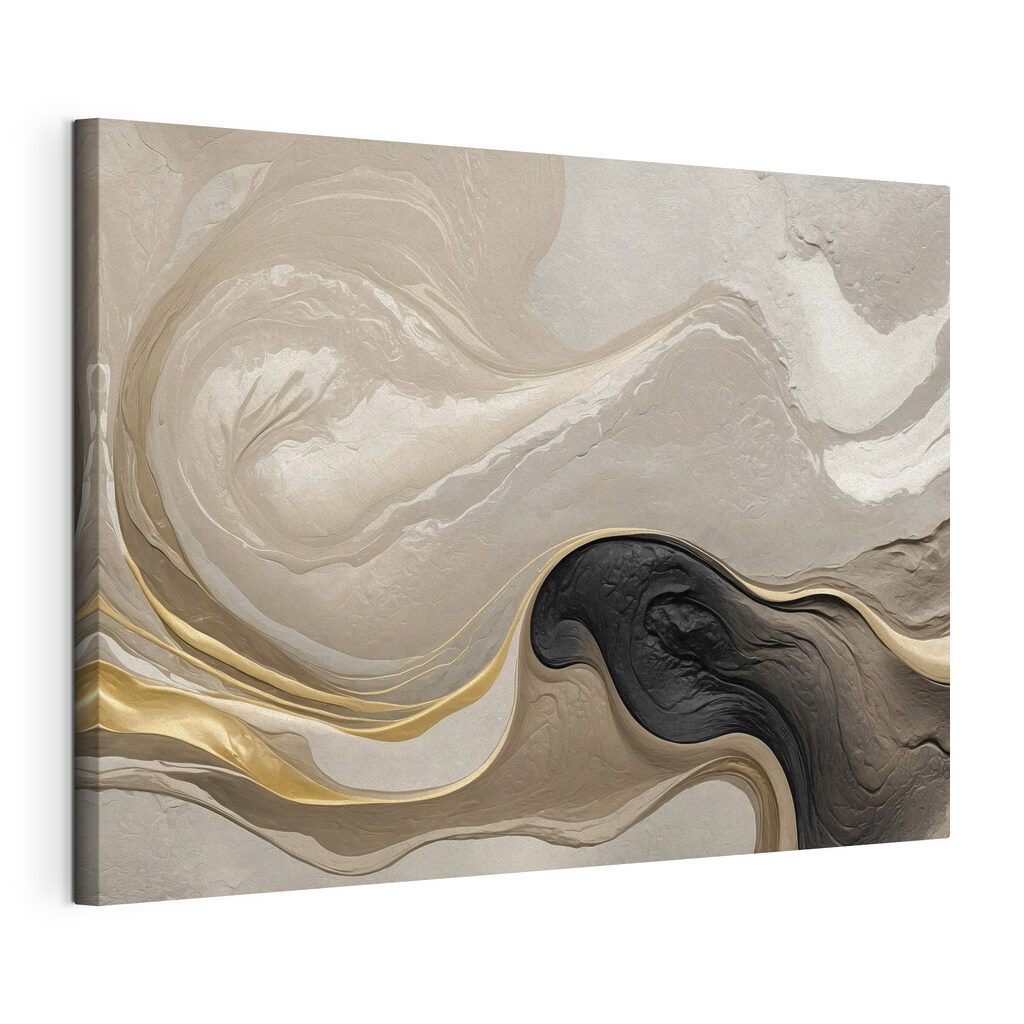 Vagues grises, lignes dorées, toile tendue et bord enveloppé