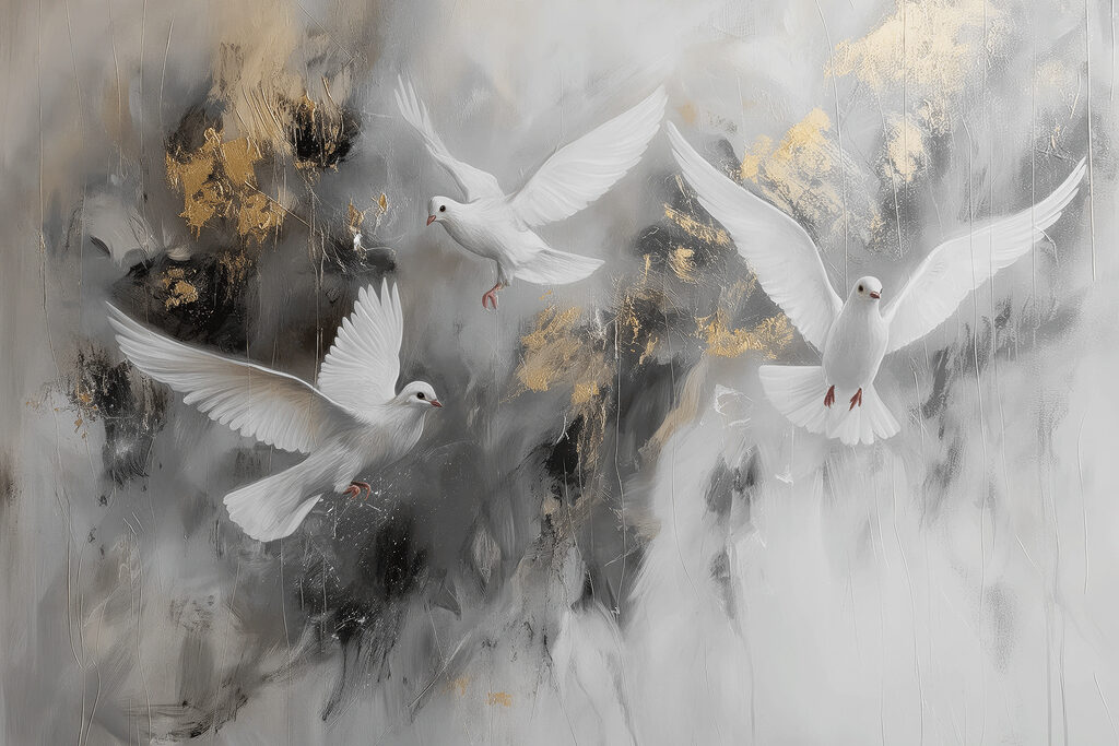 Envol d’oiseaux blancs — motif complet