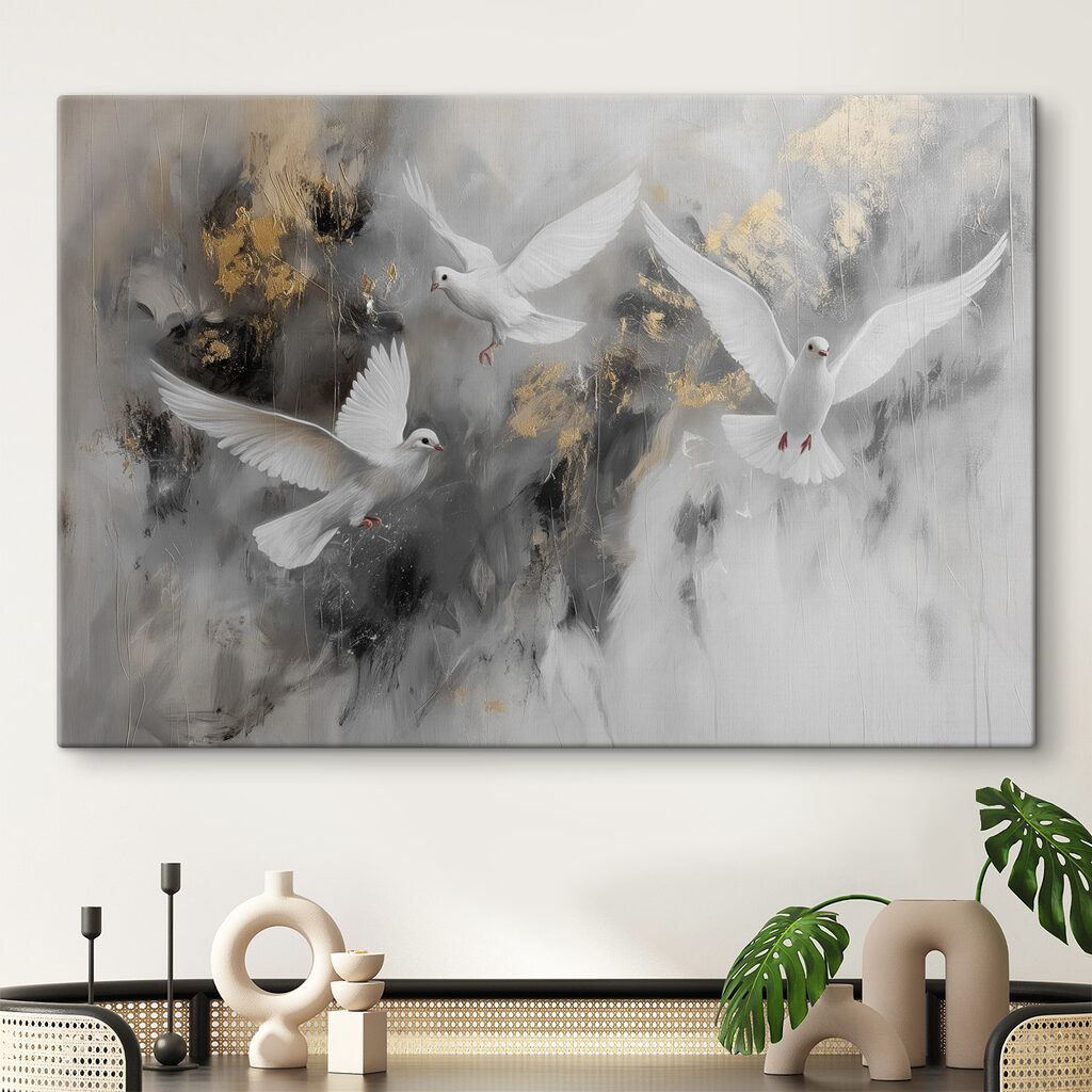 Envol d’oiseaux blancs — intérieur 1