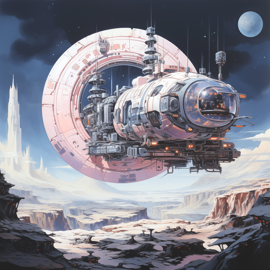 Vaisseau sur planète glacée — motif complet