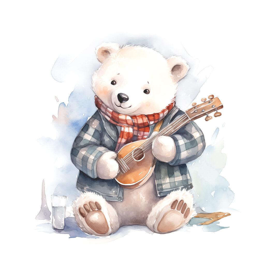 Ourson au ukulélé — motif complet