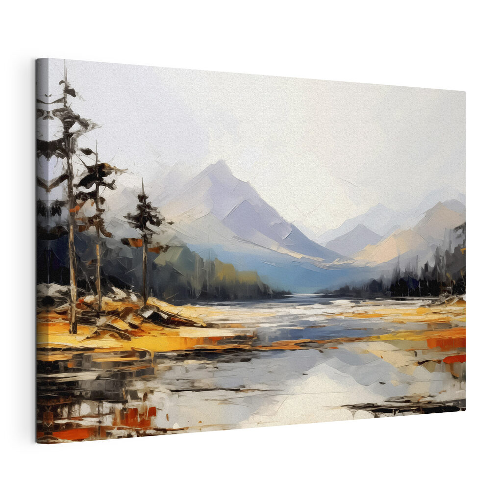 Rivière aux rives dorées, toile tendue et bord enveloppé