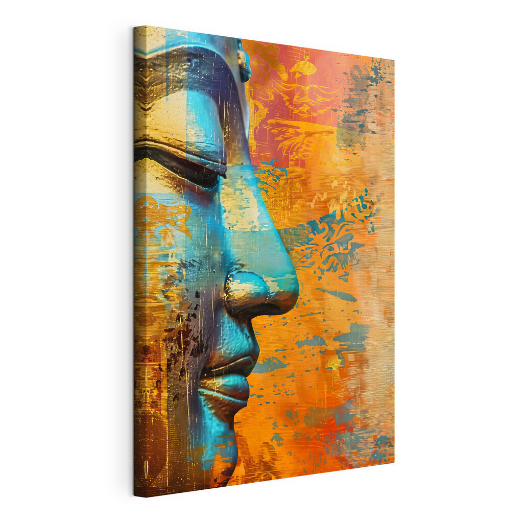 Bouddha aux tons turquoise, toile tendue et bord enveloppé