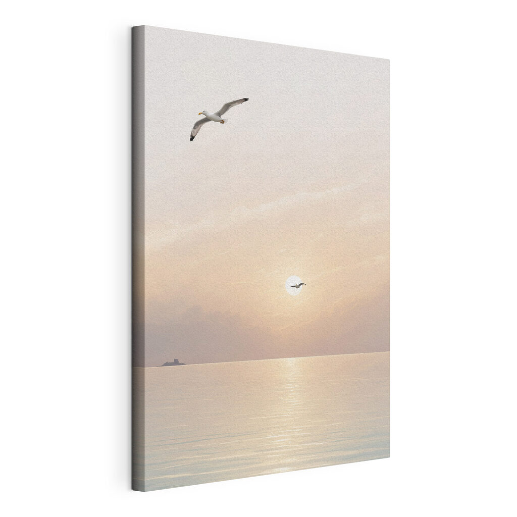 Mouettes du soir, toile tendue et bord enveloppé