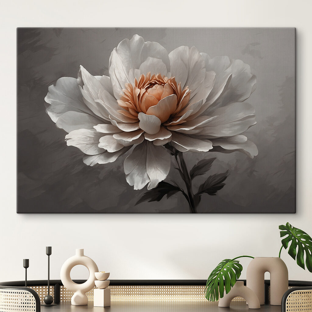 Pivoine sur gris profond — intérieur 1