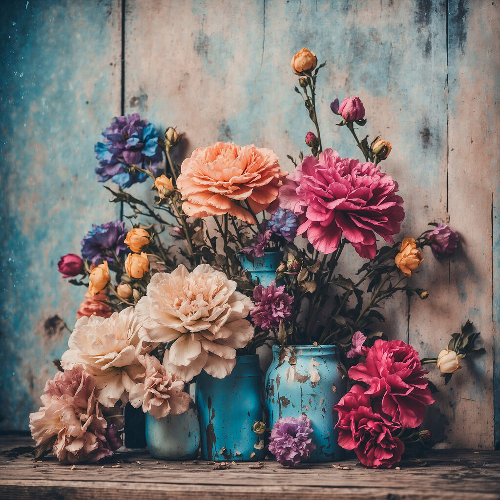 Bouquets aux vases turquoise — motif complet