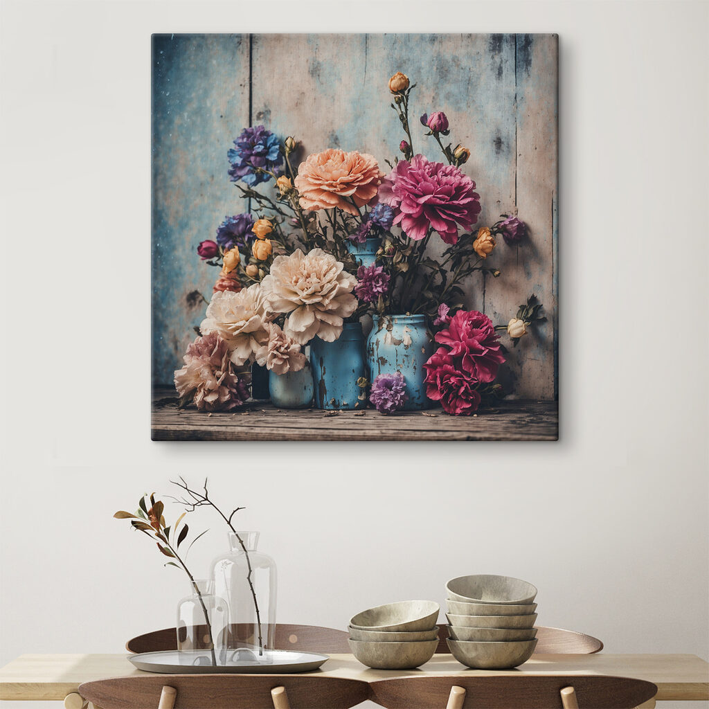 Bouquets aux vases turquoise — intérieur 1