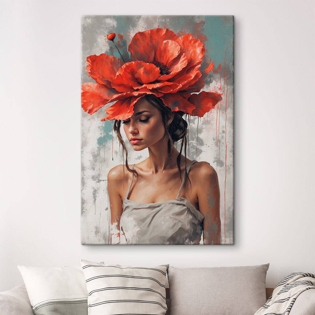 Un coquelicot pour chapeau dans un intérieur