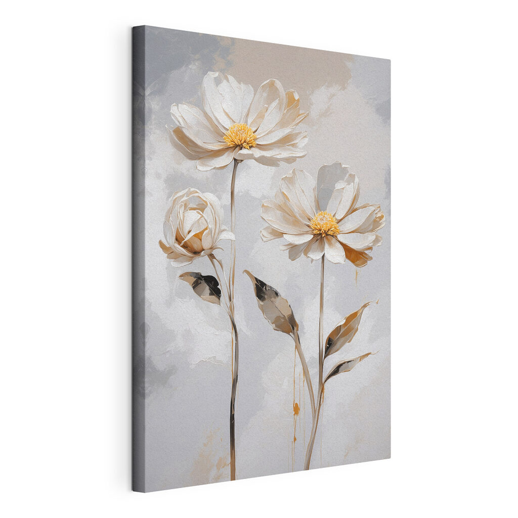 Deux fleurs couleur sable, toile tendue et bord enveloppé