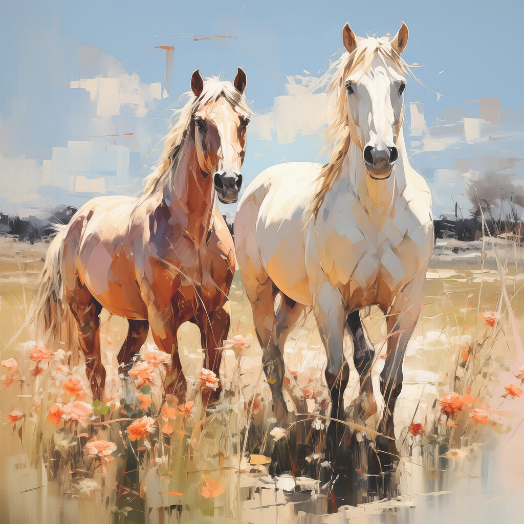 Chevaux dans les fleurs — motif complet