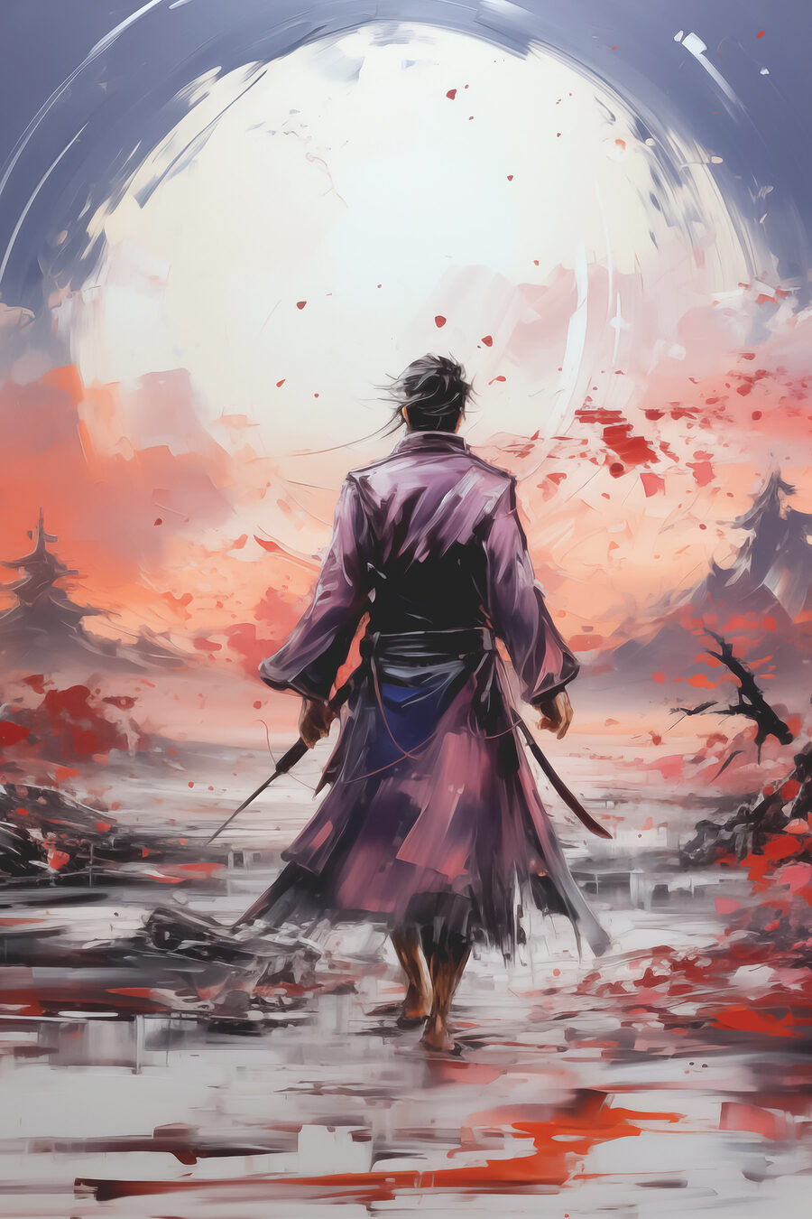Guerrier et pleine lune — motif complet