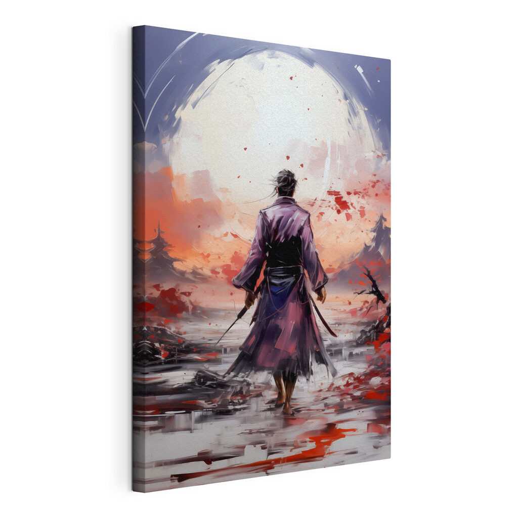 Guerrier et pleine lune, toile tendue et bord enveloppé