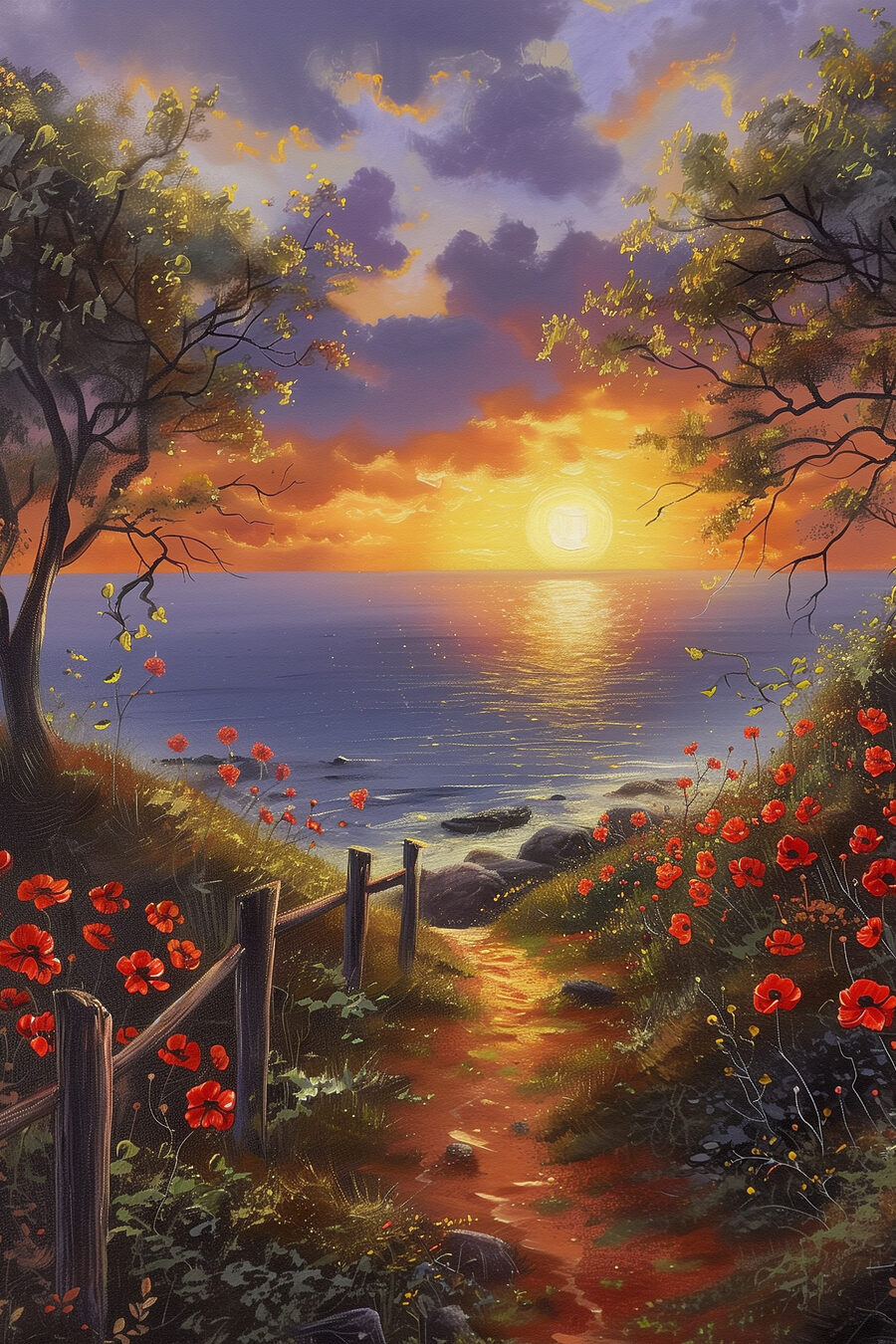 Sentier fleuri au couchant — motif complet