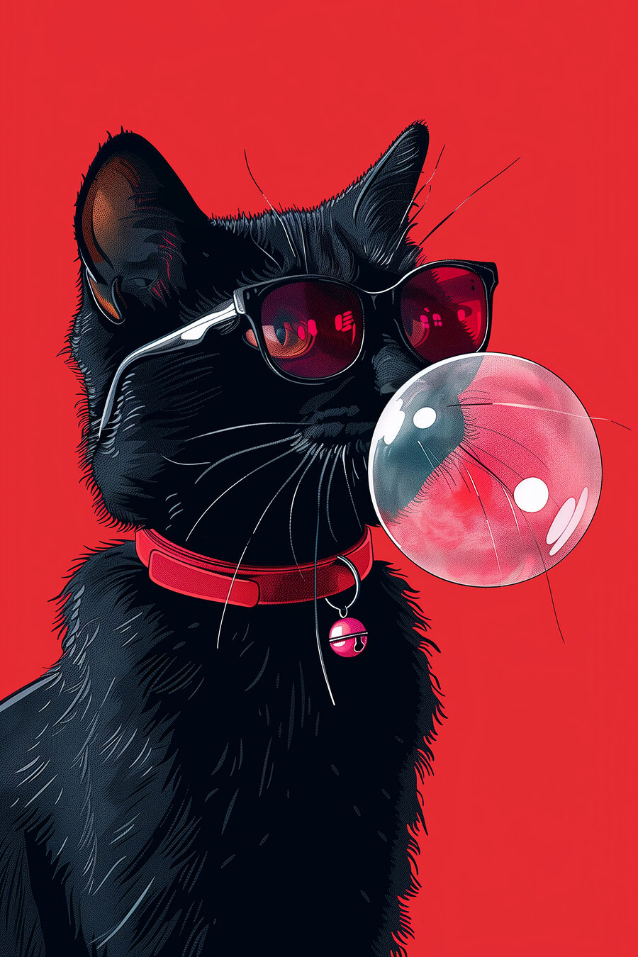 Chat noir, chewing-gum rose — motif complet