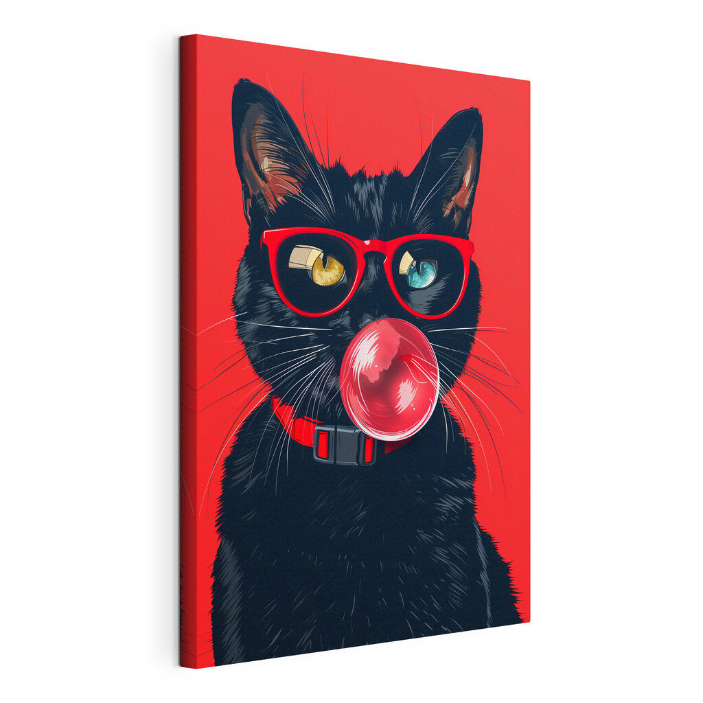 Chat au chewing-gum, toile tendue et bord enveloppé