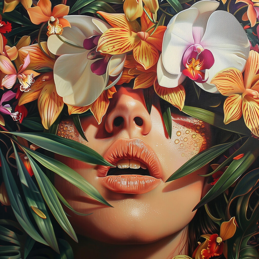 Orchidées et lèvres dorées — motif complet