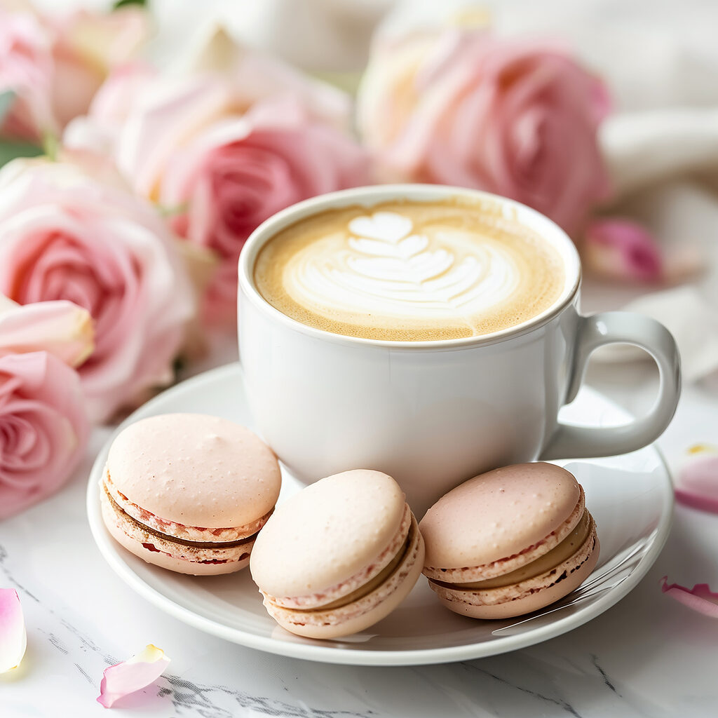 Cappuccino et macarons — motif complet