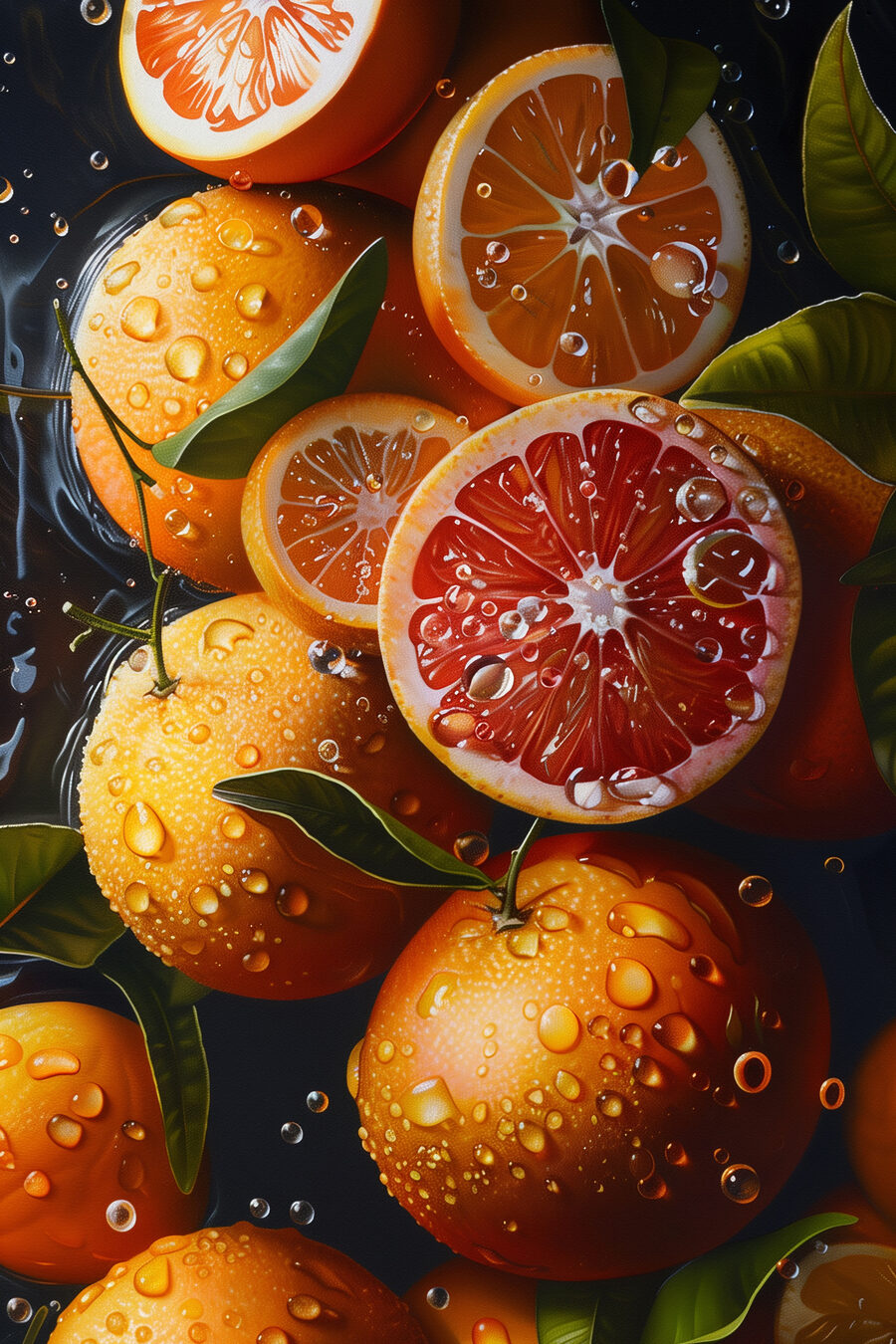 Oranges sur fond sombre — motif complet