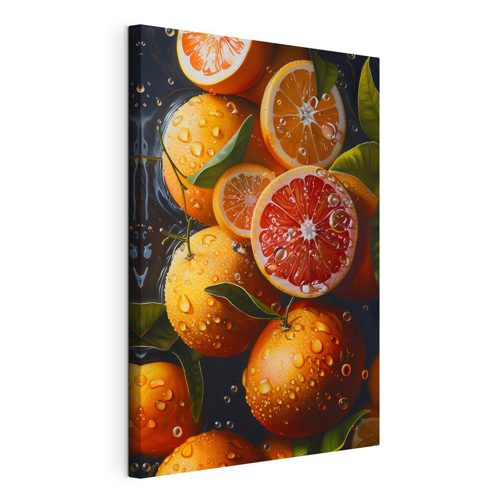 Oranges sur fond sombre, toile tendue et bord enveloppé