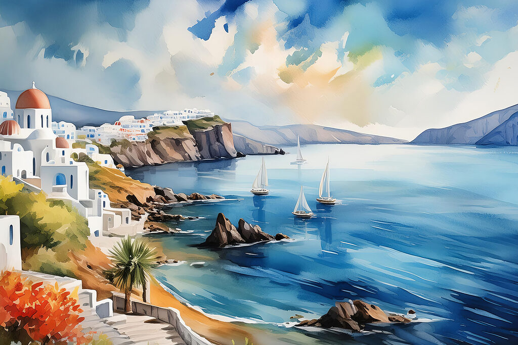 Voiliers et maisons blanches — motif complet
