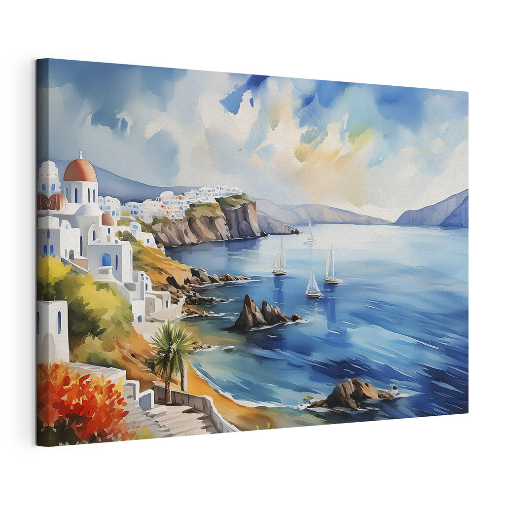 Voiliers et maisons blanches, toile tendue et bord enveloppé