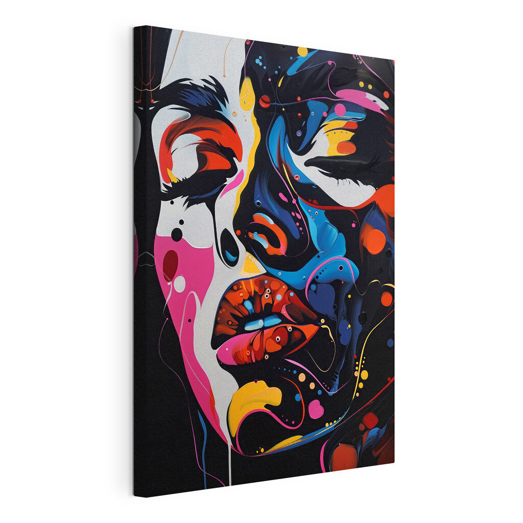 Yeux clos en couleurs, toile tendue et bord enveloppé