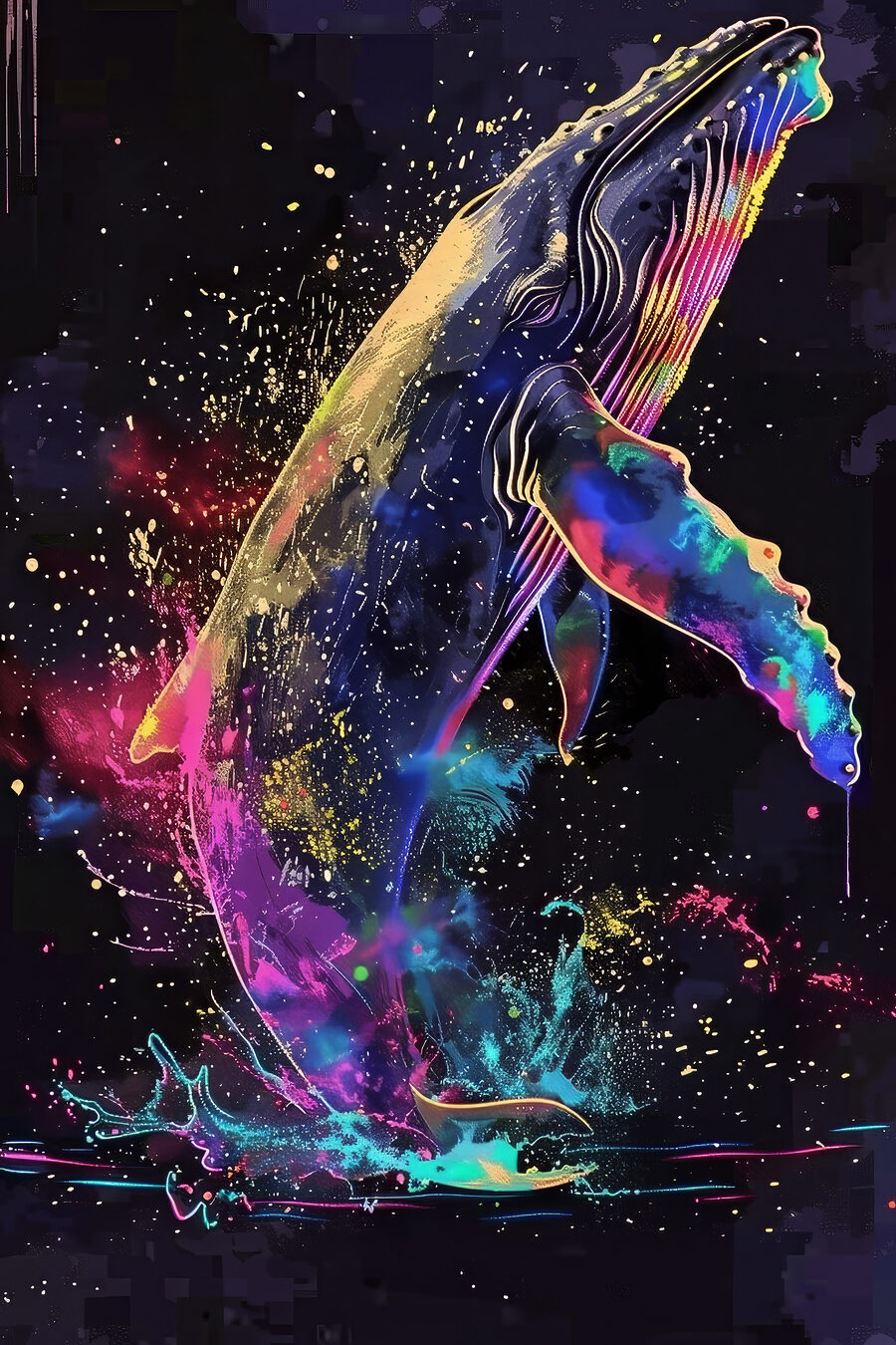 Baleine jaillissant des couleurs — motif complet